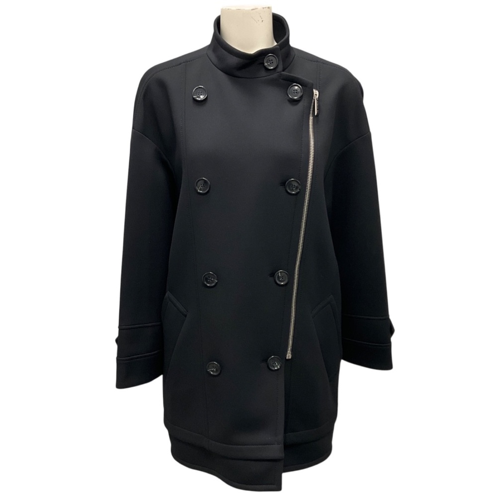 BARBARA BUI BLACK ZIPPER DETAIL DOUBLE BREASTED NYLON COAT